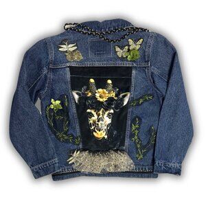 Festival Wear! Giraffe Glam Upcycled Levi’s Jacket XS/S – Handmade Maximalist